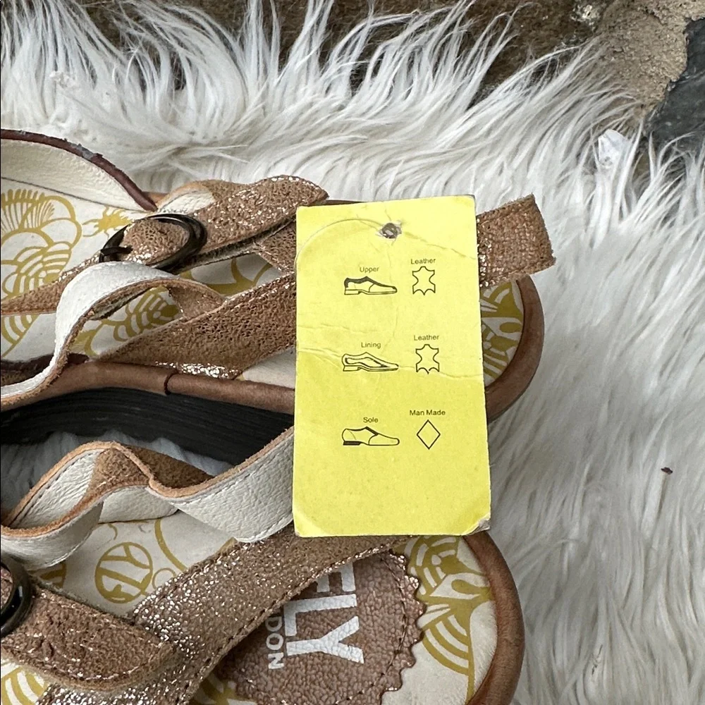 NEW Fly London Yora gold peep-toe wedge sandals size 40